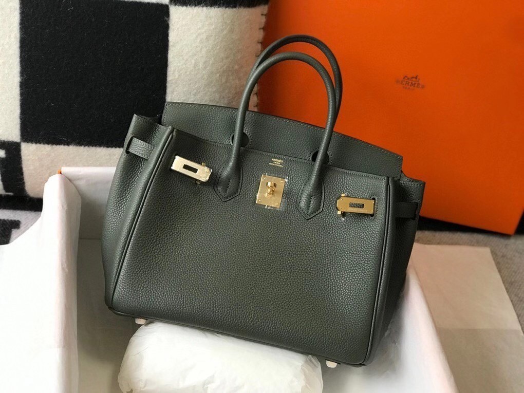 H**mes vert fonce clemence birkin 30cm bag ghw