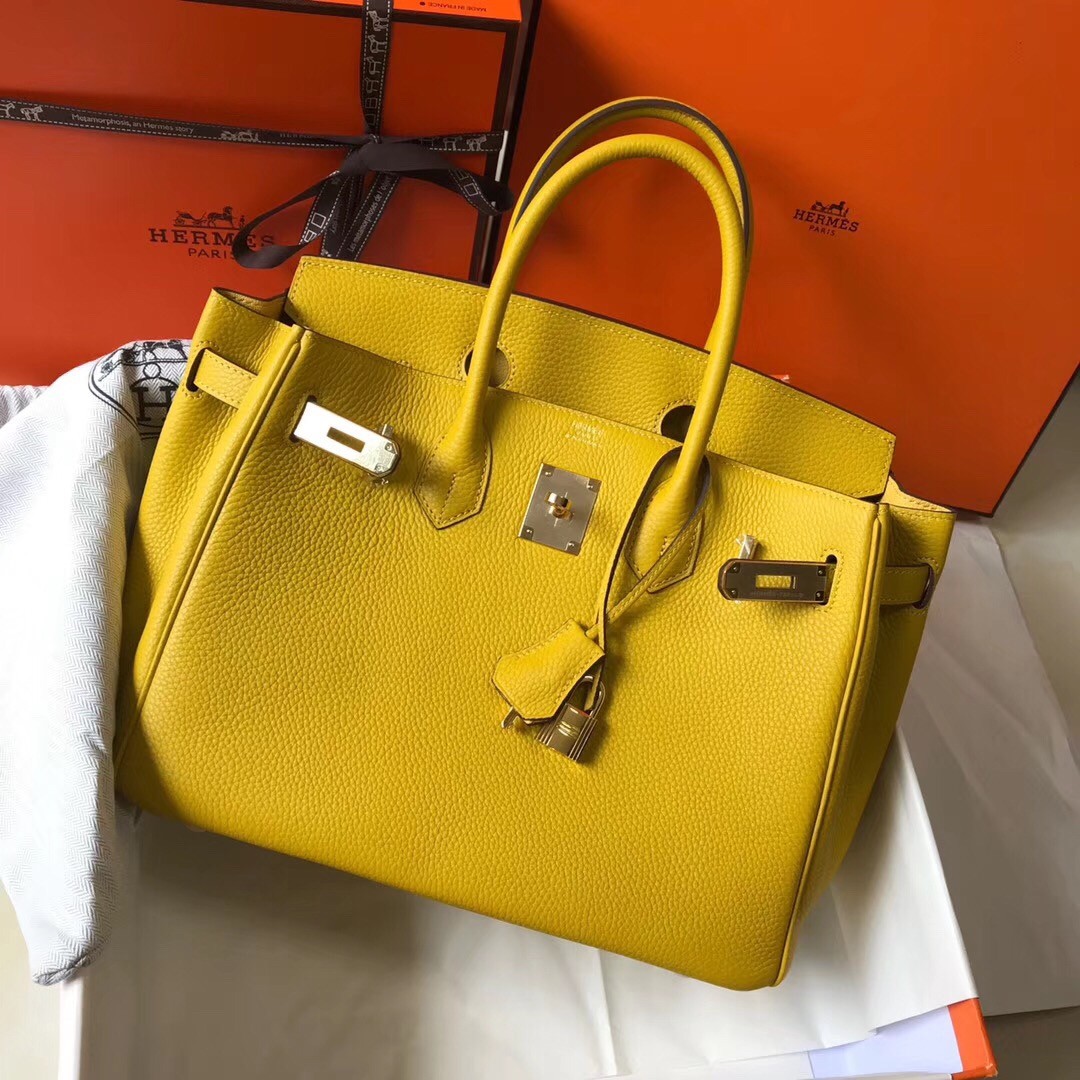 H**mes birkin 30cm bag in yellow clemence leather