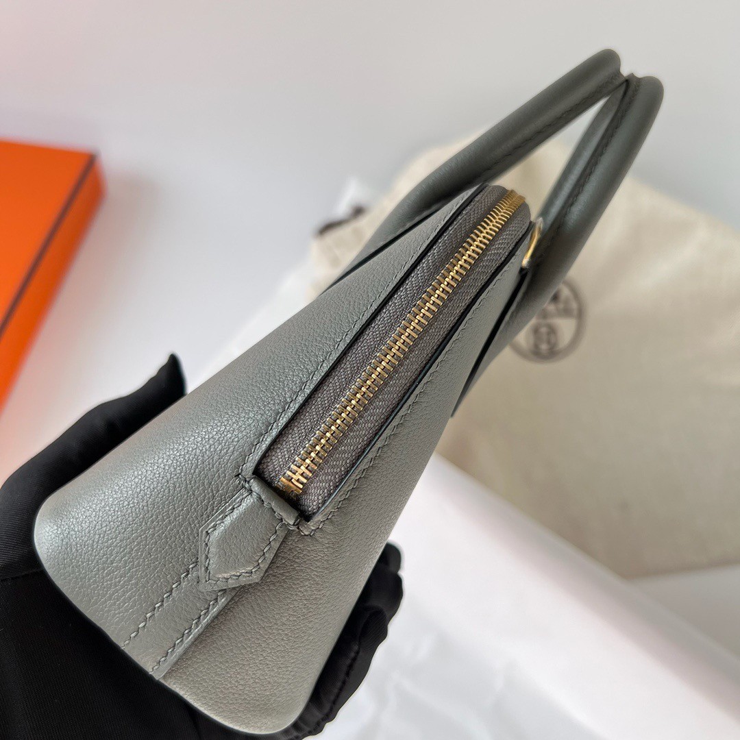 H**mes bolide 1923 mini handmade bag in gris meyer evercolor calfskin