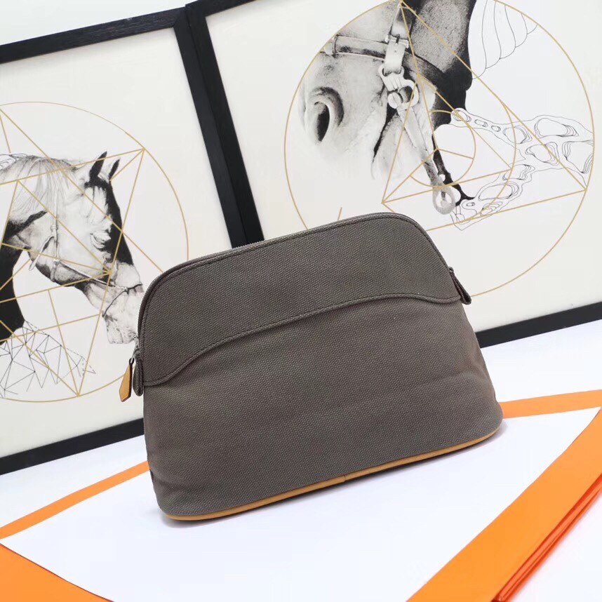 H**mes medium bolide travel case in taupe cotton