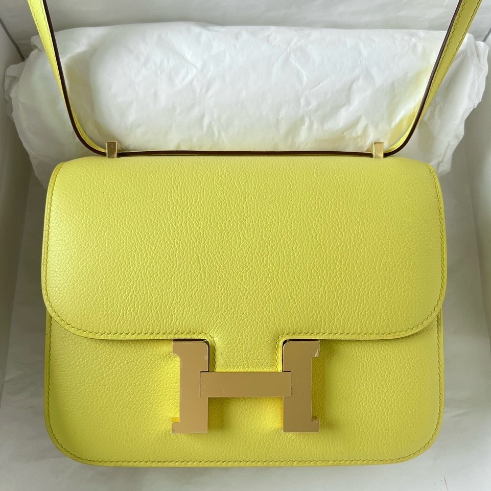 H**mes constance 18 handmade bag in lime evercolor calfskin