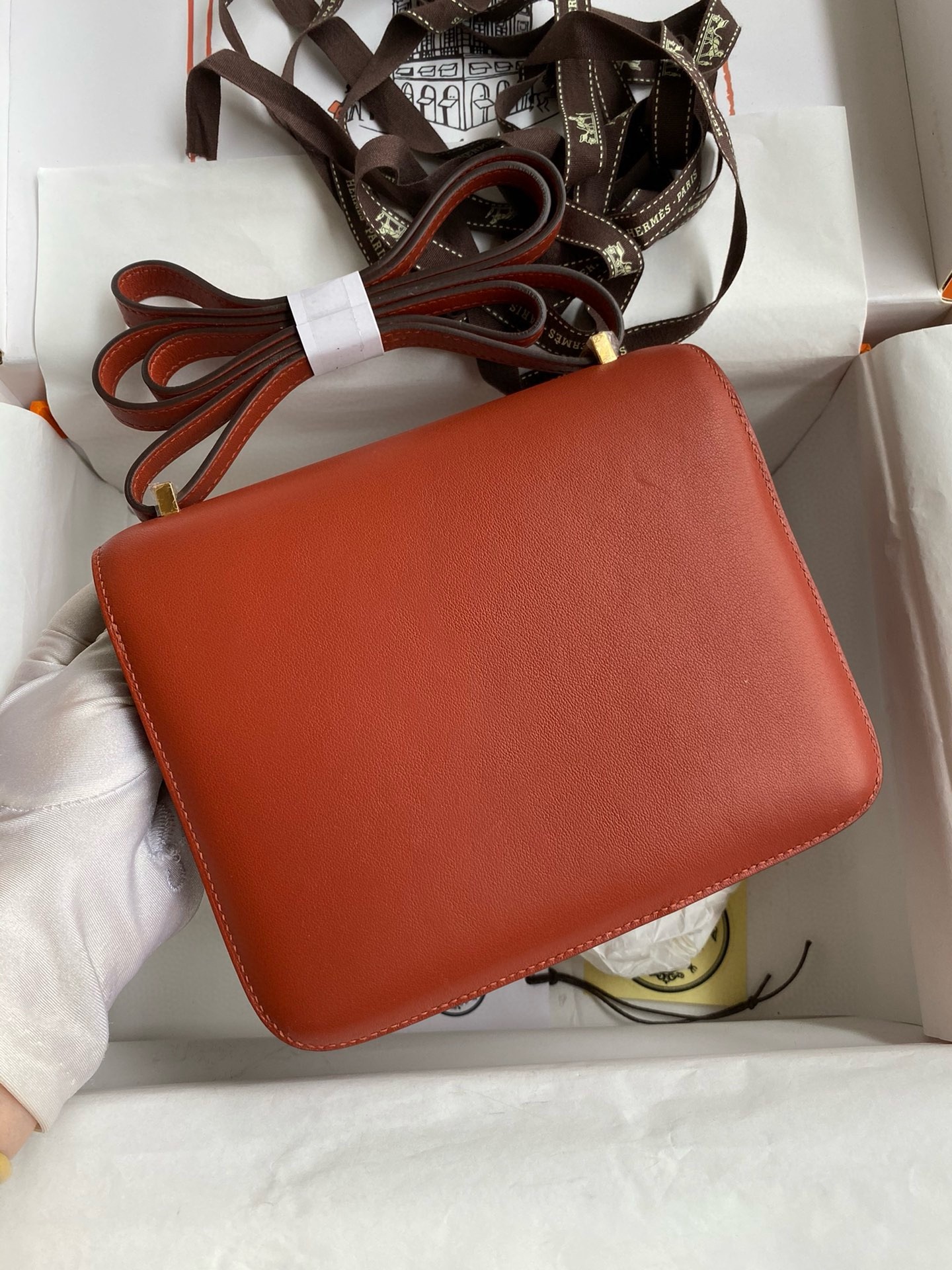 H**mes constance 18 handmade bag in sienna swift calfskin