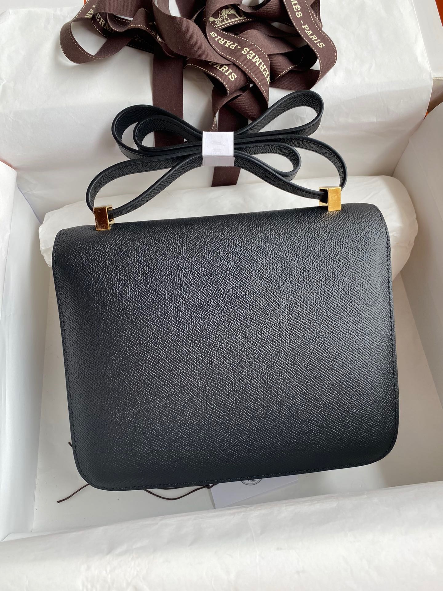 H**mes constance 24 handmade bag in black epsom calfskin