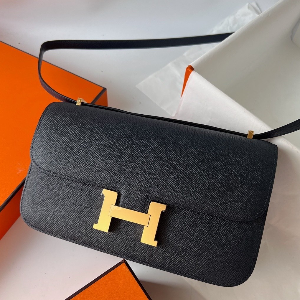 H**mes constance elan handmade bag in black epsom calfskin