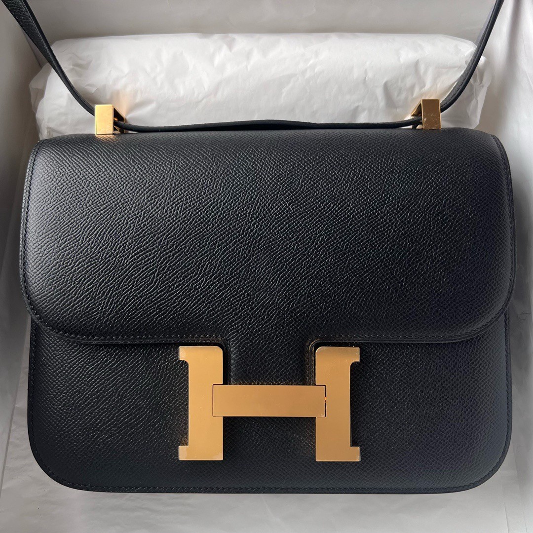 H**mes constance 1-24 mirror bag in black epsom calfskin