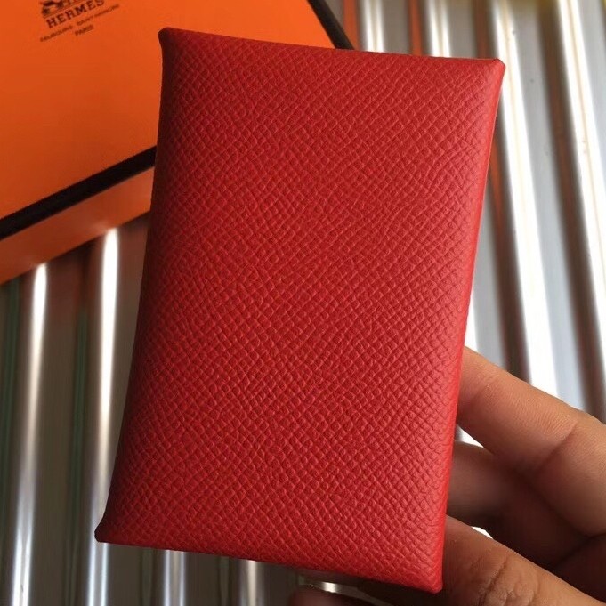 H**mes red epsom calvi card holder