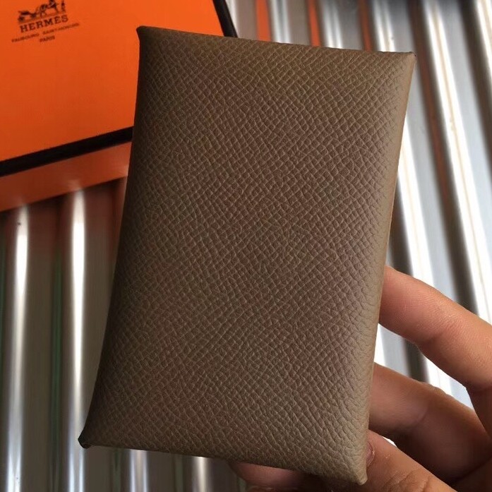 H**mes taupe epsom calvi card holder