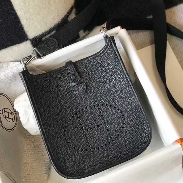 H**mes evelyne iii tpm mini bag in black clemence leather