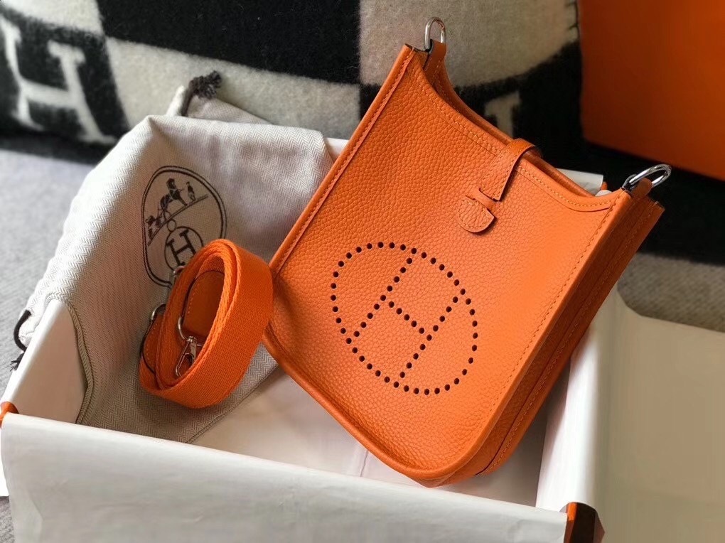 H**mes evelyne iii tpm mini bag in orange clemence leather