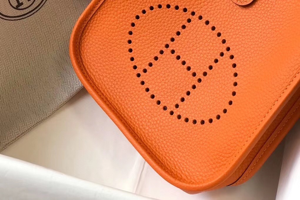 H**mes evelyne iii tpm mini bag in orange clemence leather