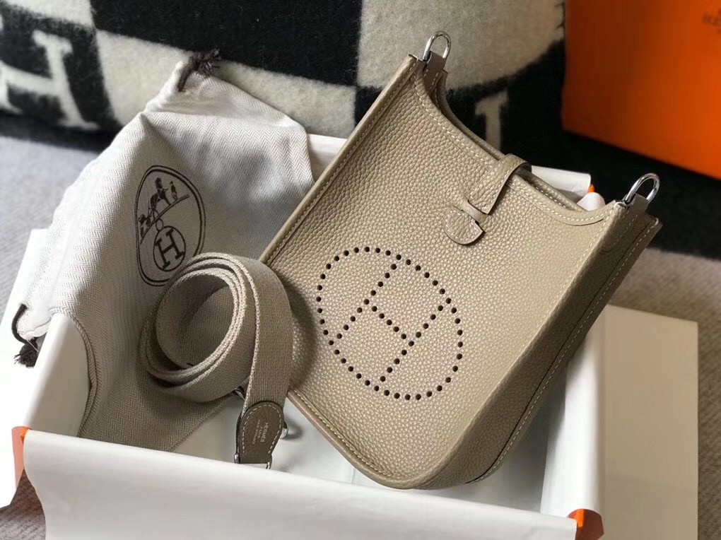 H**mes evelyne iii tpm mini bag in tourterelle clemence leather