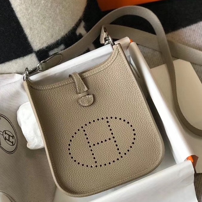 H**mes evelyne iii tpm mini bag in tourterelle clemence leather