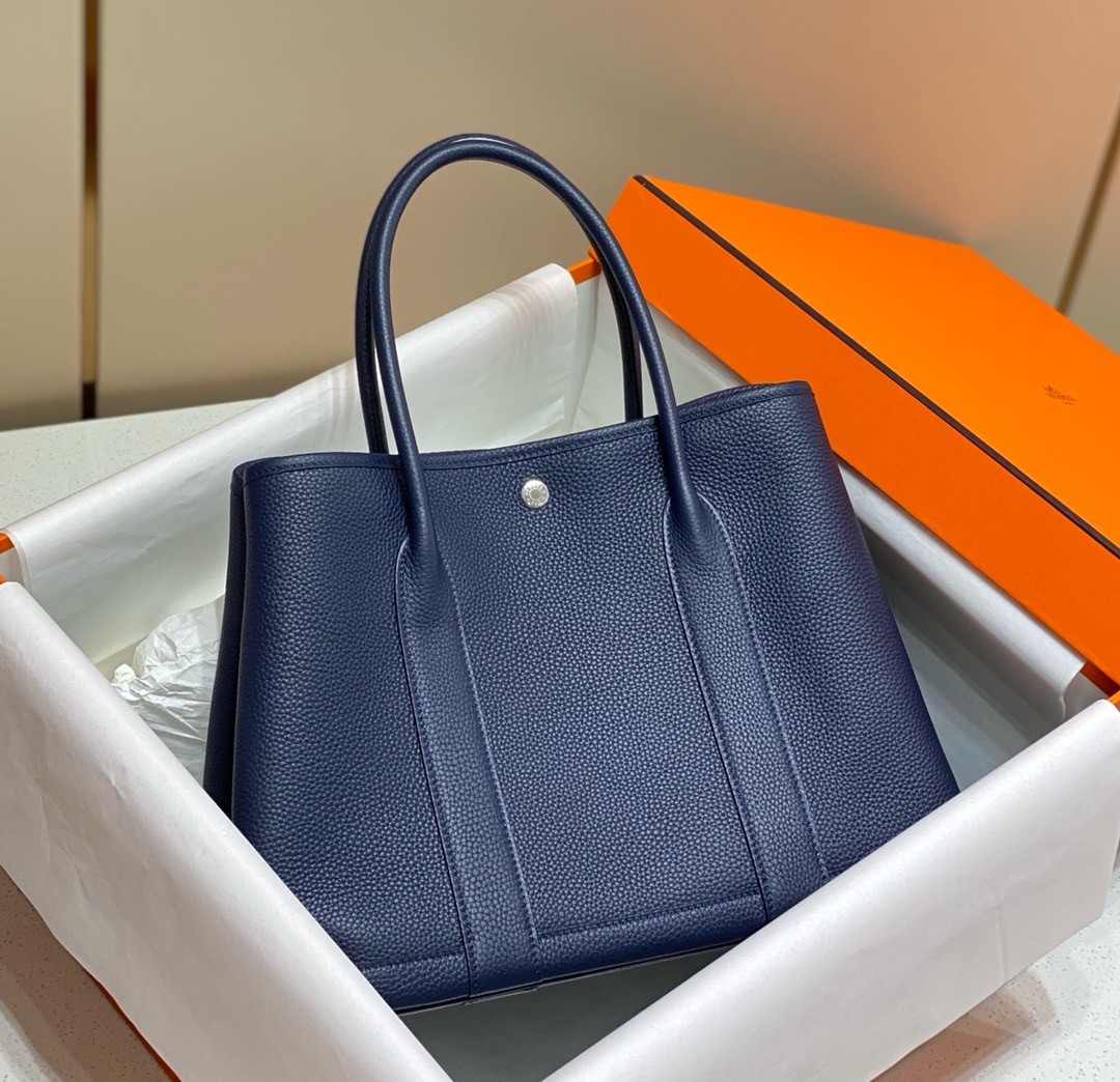 H**mes garden party 36 bag in blue saphir clemence leather