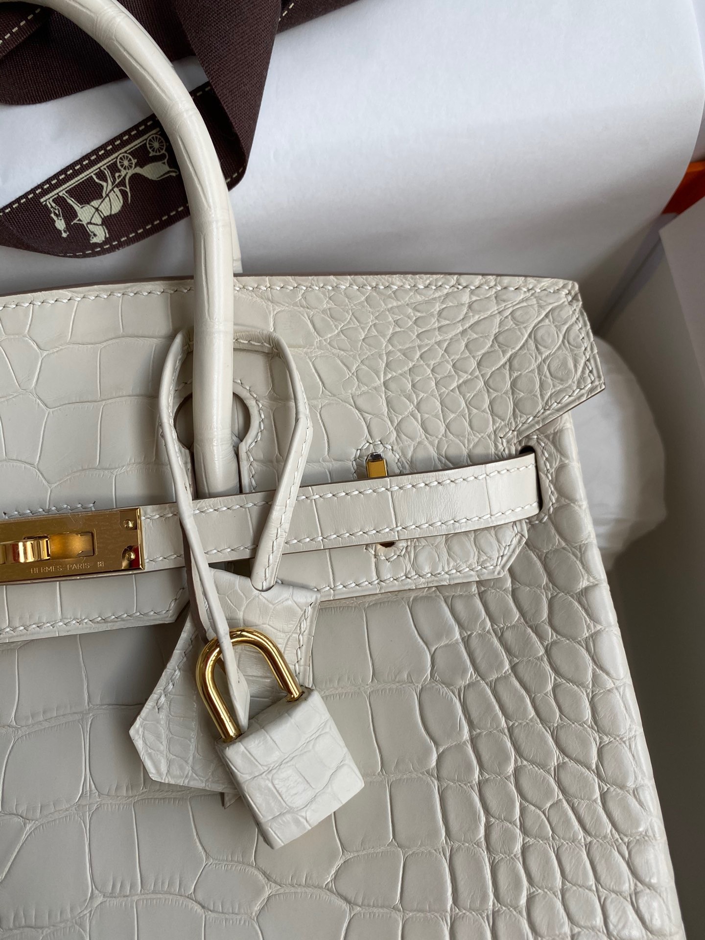 H**mes birkin 25 retourne handmade bag in beton matte alligator leather