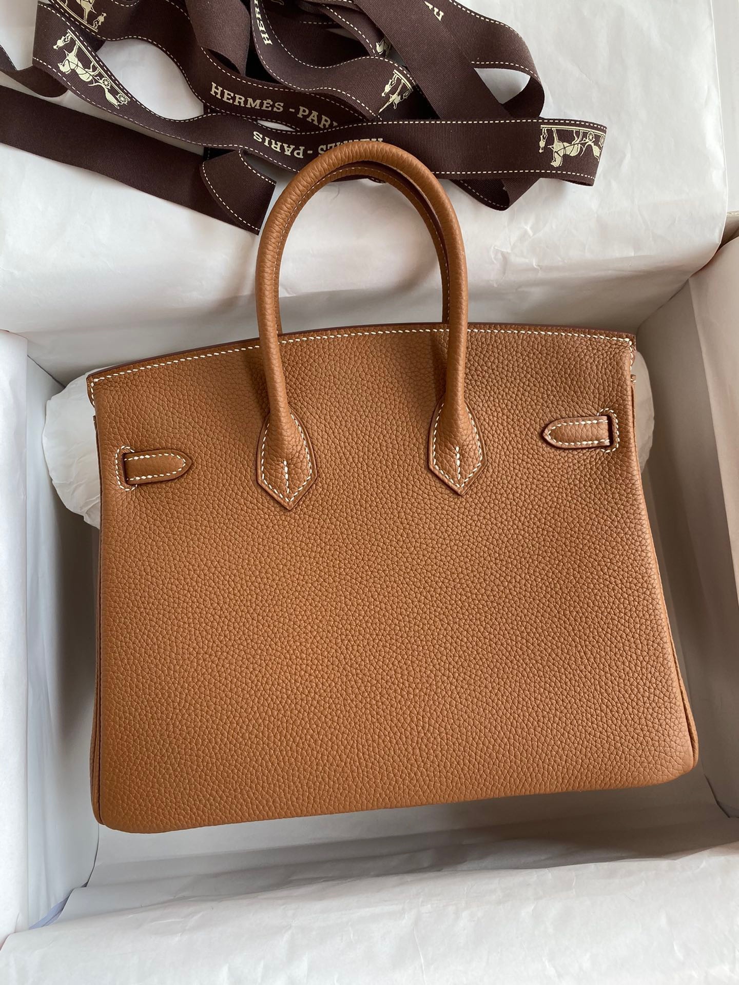 H**mes birkin 25 retourne handmade bag in gold clemence leather