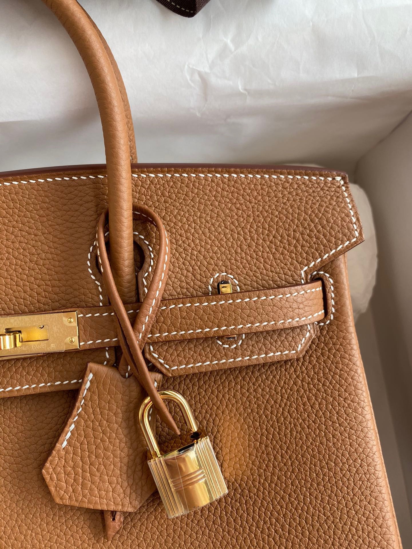 H**mes birkin 25 retourne handmade bag in gold clemence leather