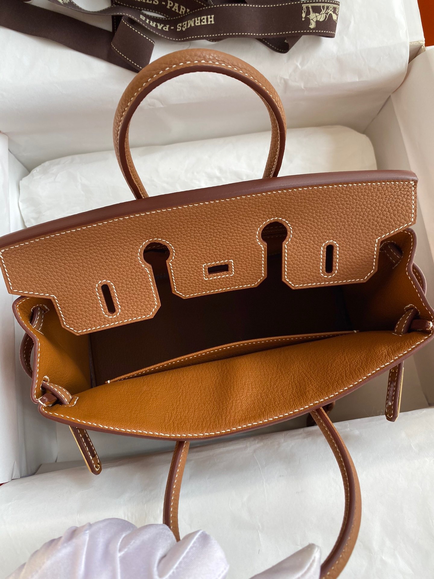 H**mes birkin 25 retourne handmade bag in gold clemence leather