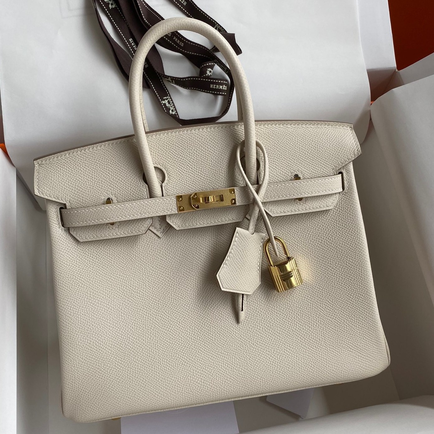 H**mes birkin 25 retourne handmade bag in craie epsom calfskin