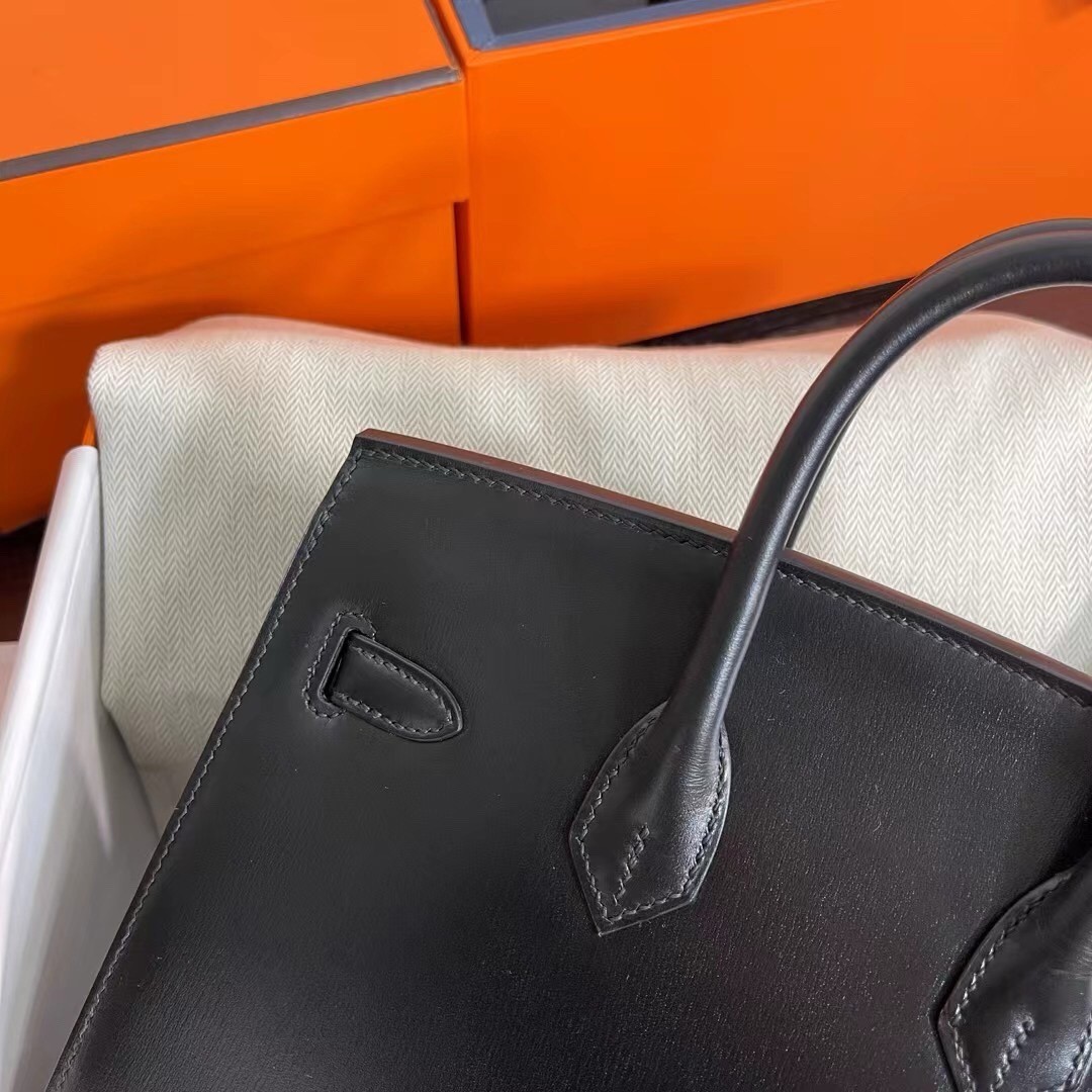 H**mes birkin 25 sellier handmade bag in black box calfskin