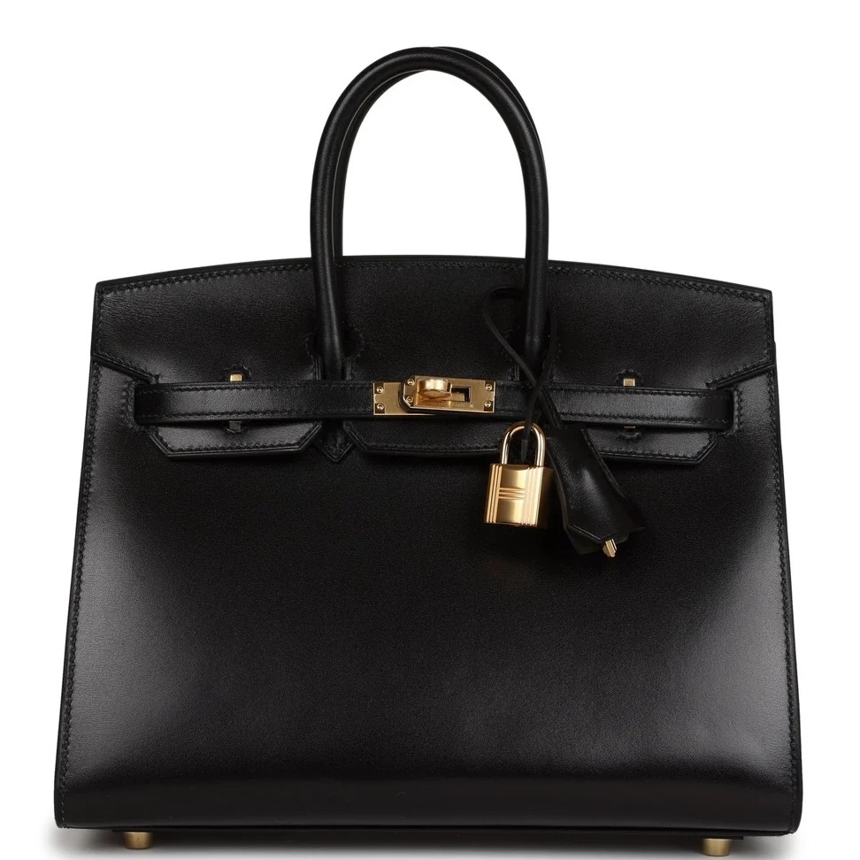 H**mes birkin 25 sellier handmade bag in black box calfskin