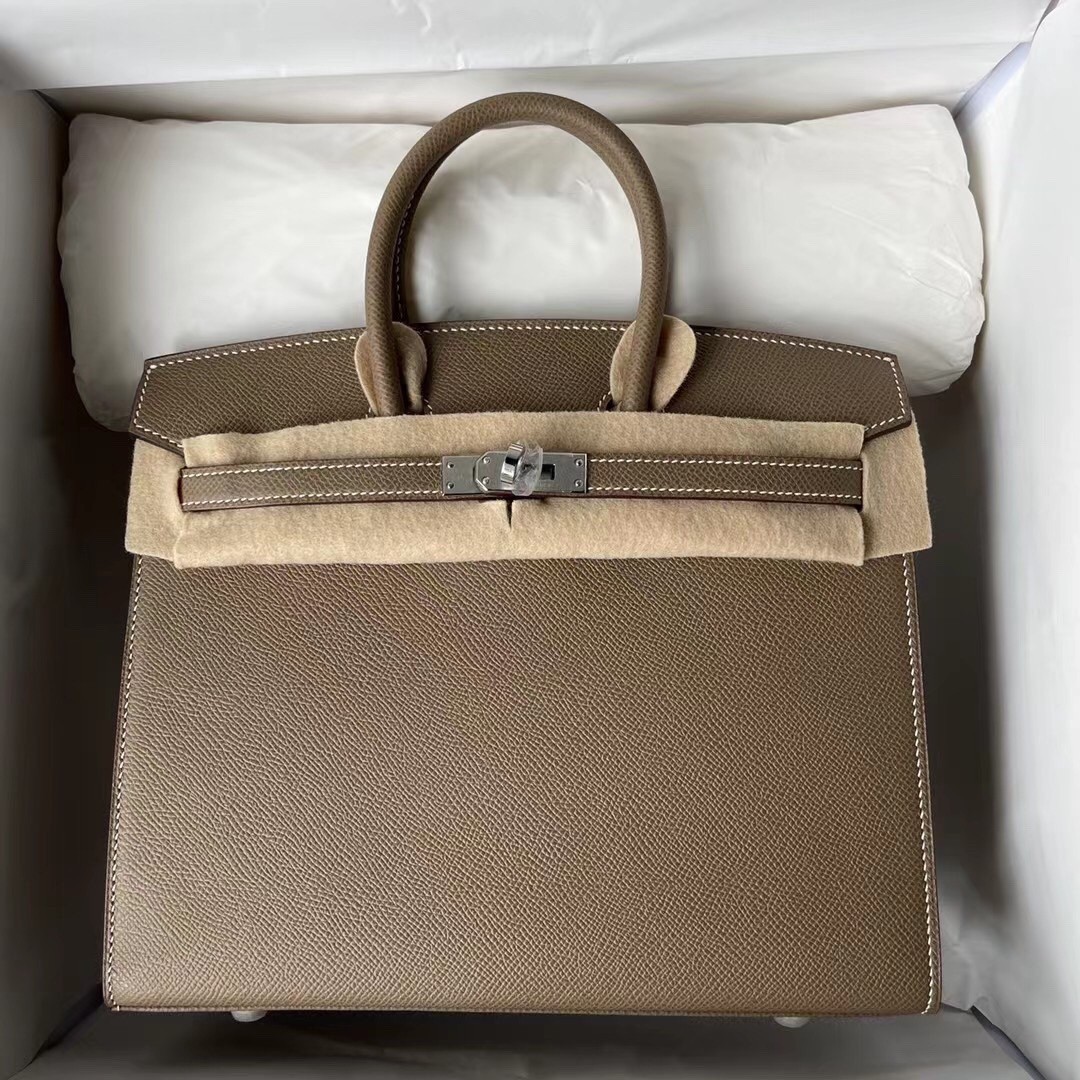 H**mes birkin 25 sellier handmade bag in taupe epsom calfskin