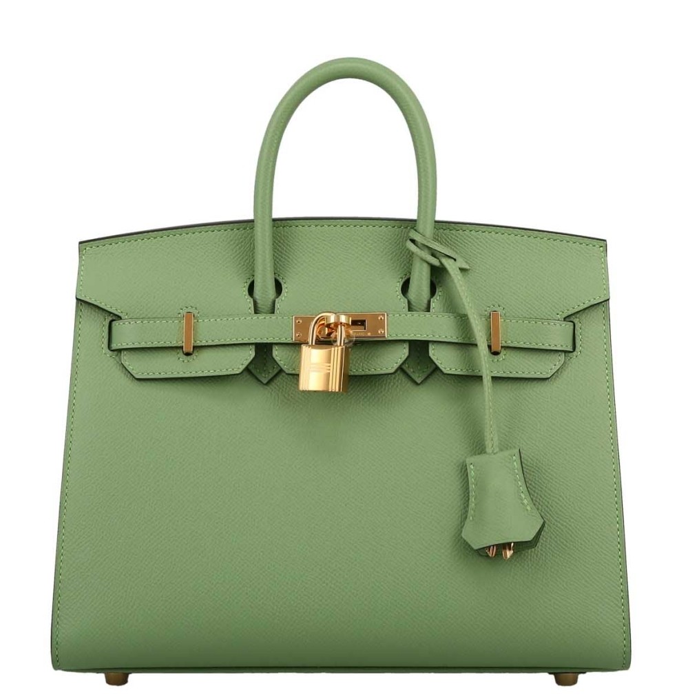 H**mes birkin 25 sellier handmade bag in vert criquet epsom calfskin