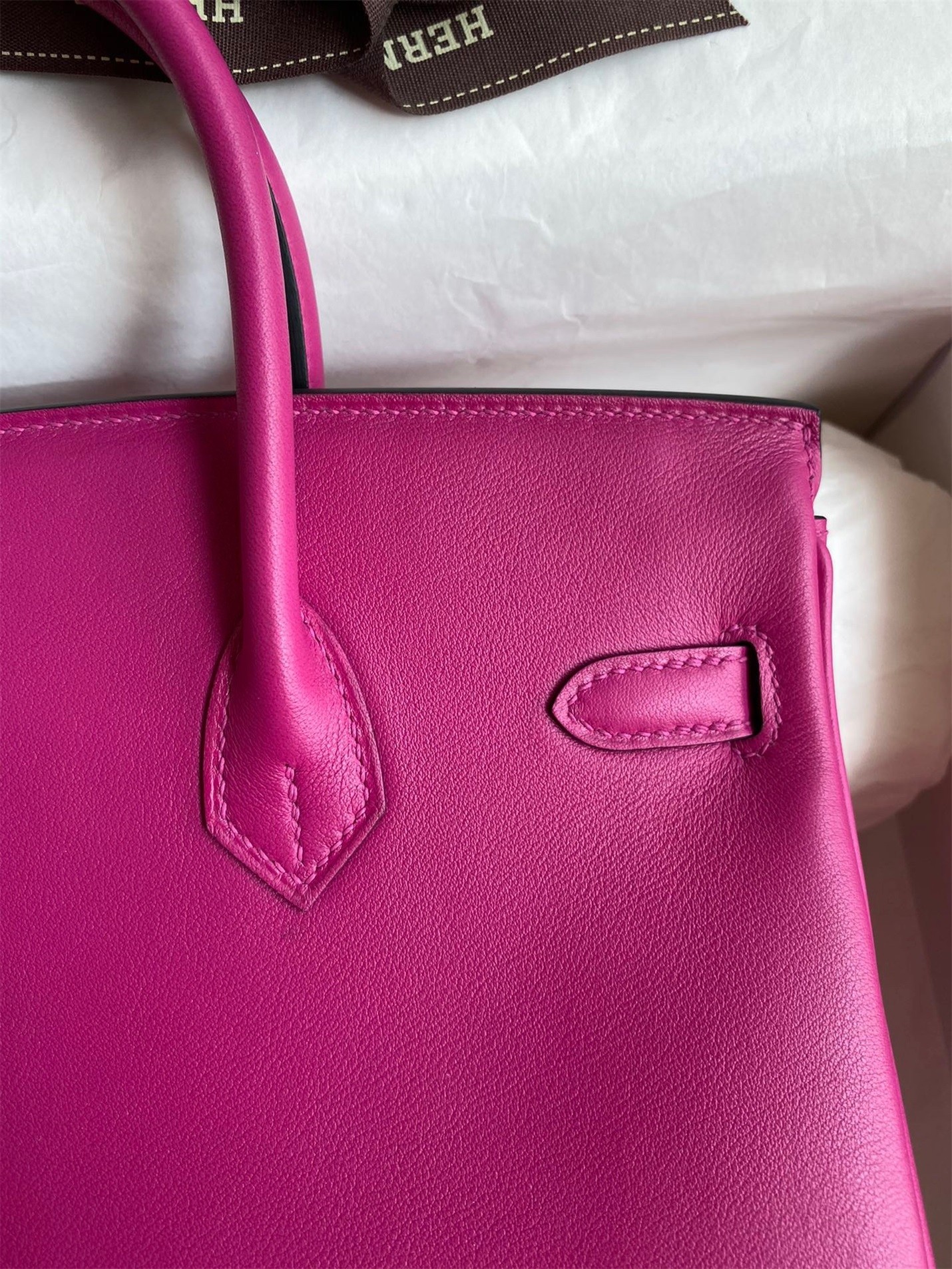 H**mes birkin 25 retourne handmade bag in rose purple swift calfskin