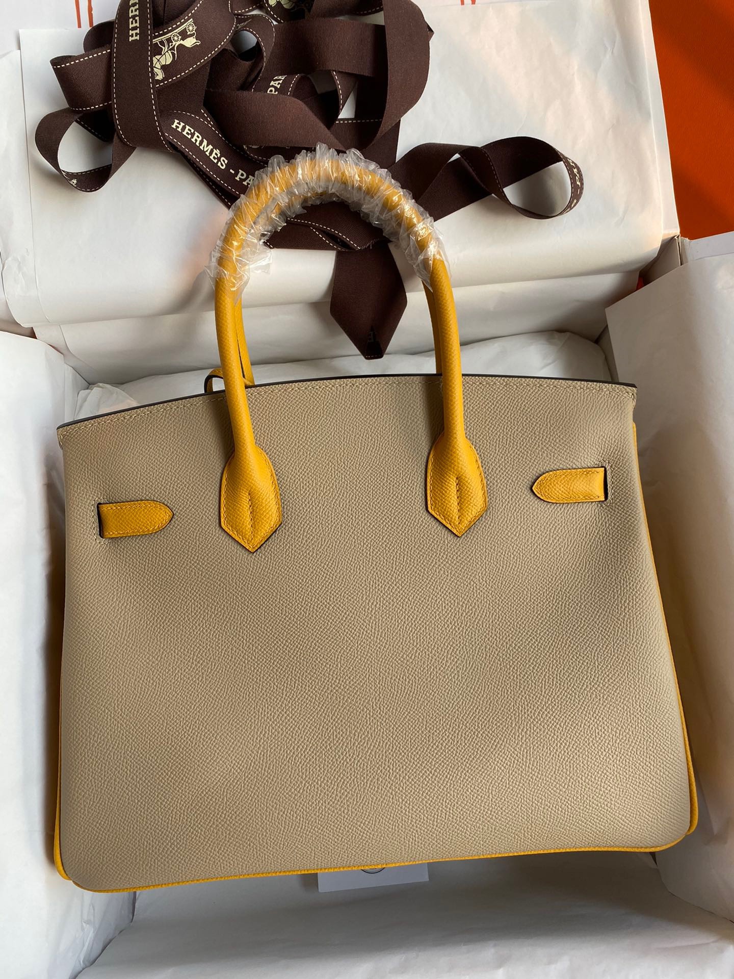 H**mes hss birkin 30 bicolor bag in trench and yellow epsom calfskin