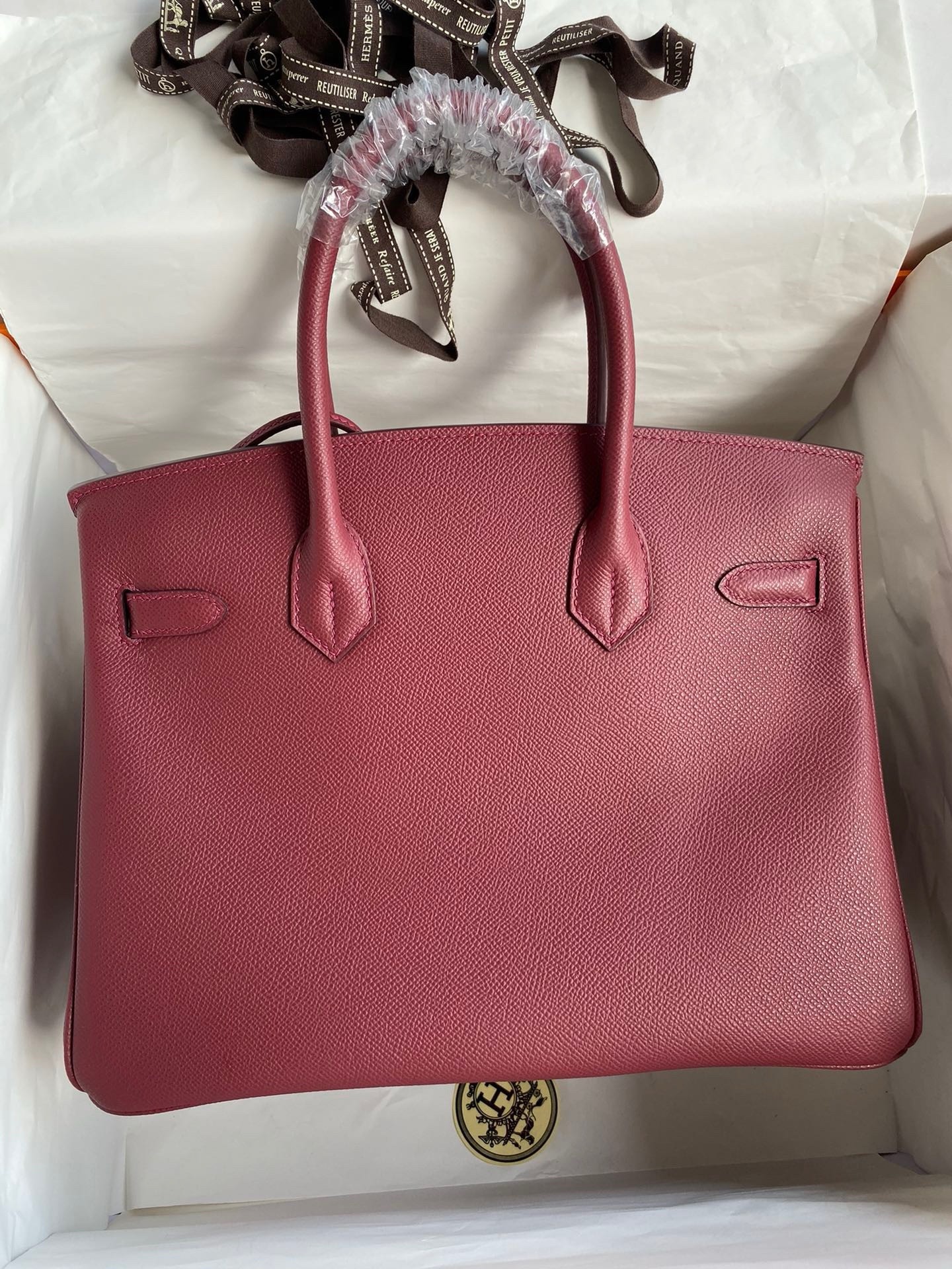 H**mes birkin 30 retourne handmade bag in ruby epsom calfskin