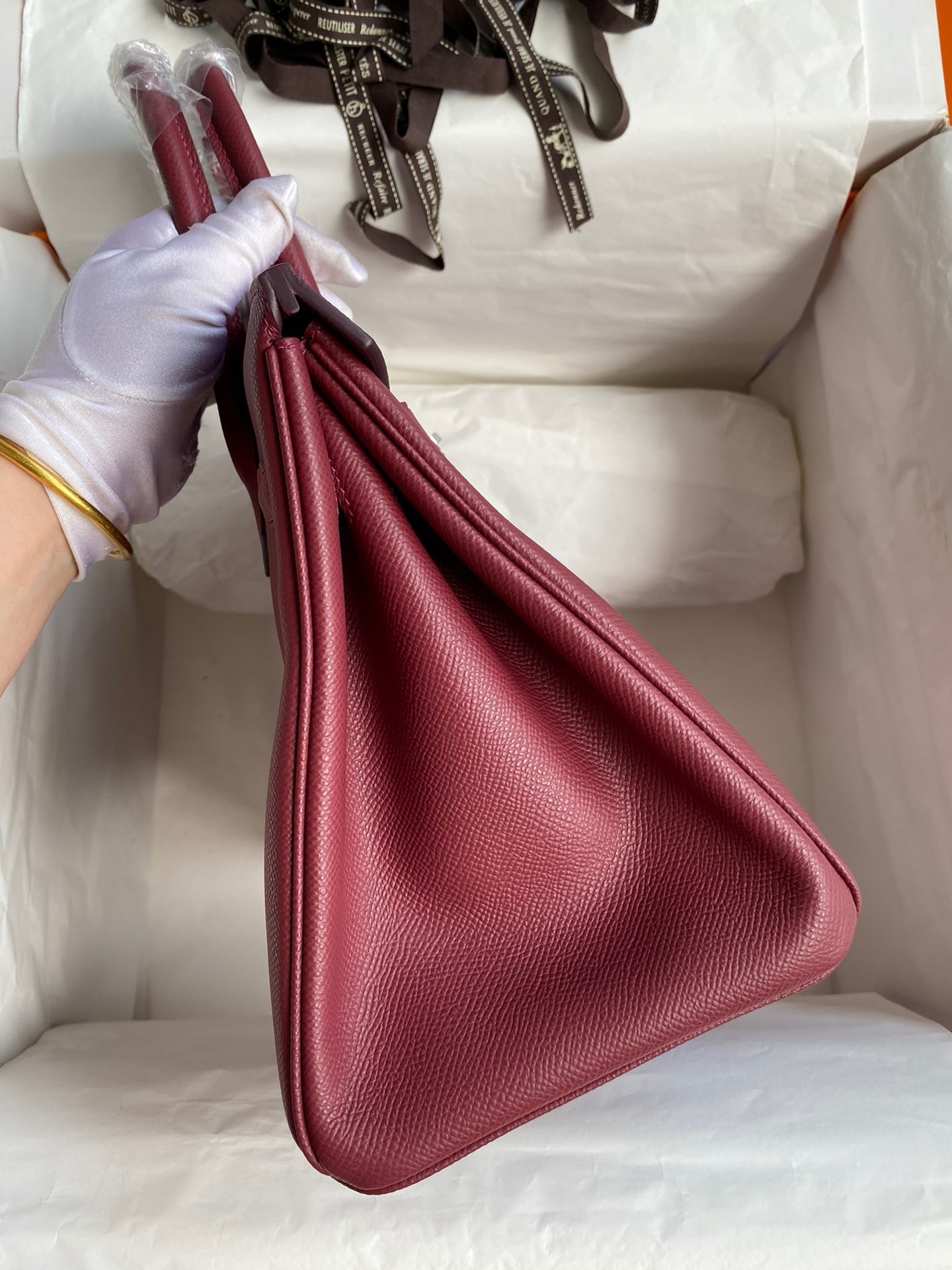 H**mes birkin 30 retourne handmade bag in ruby epsom calfskin