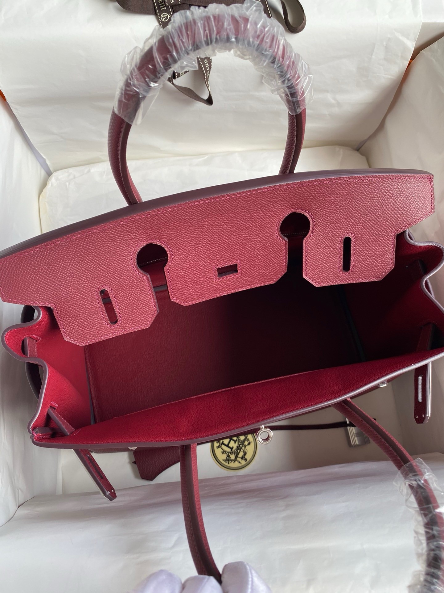H**mes birkin 30 retourne handmade bag in ruby epsom calfskin