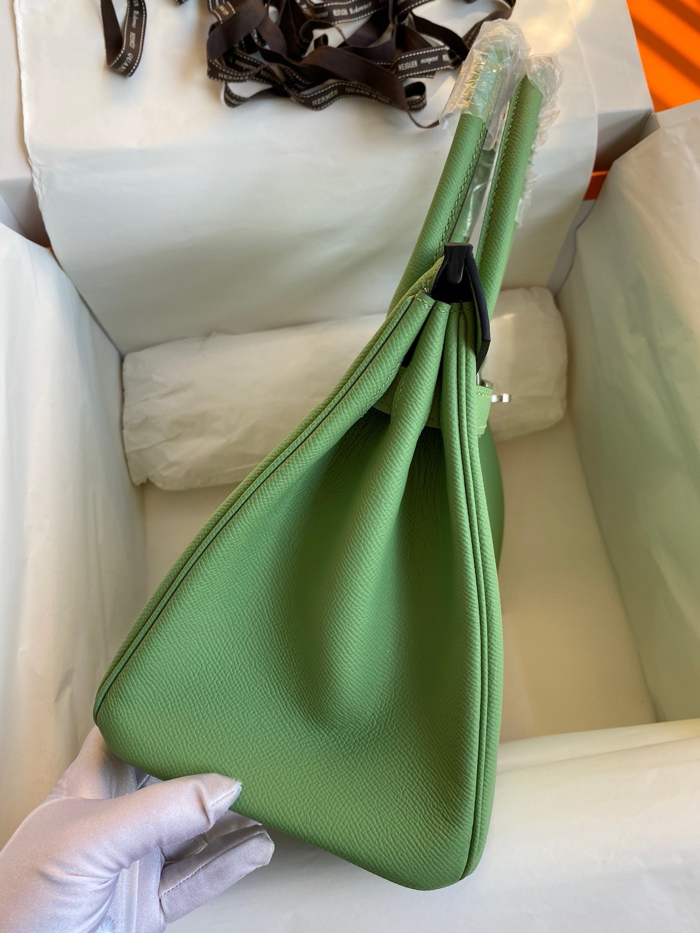 H**mes birkin 30 retourne handmade bag in vert cypres epsom calfskin