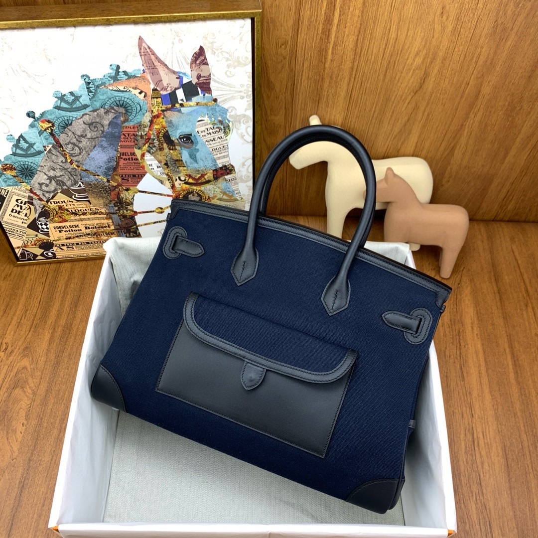 H**mes cargo birkin 35cm limited-edition bag in navy blue canvas