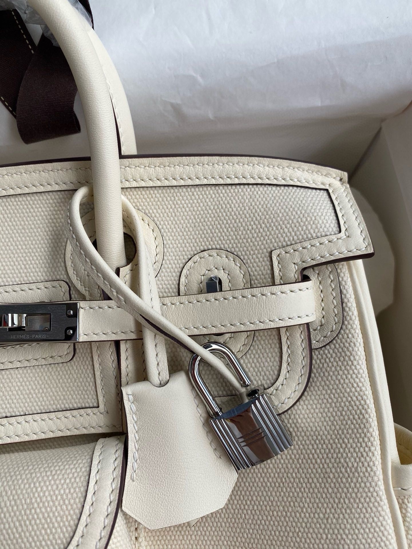 H**mes birkin cargo 25 bag in craie toile and swift leather