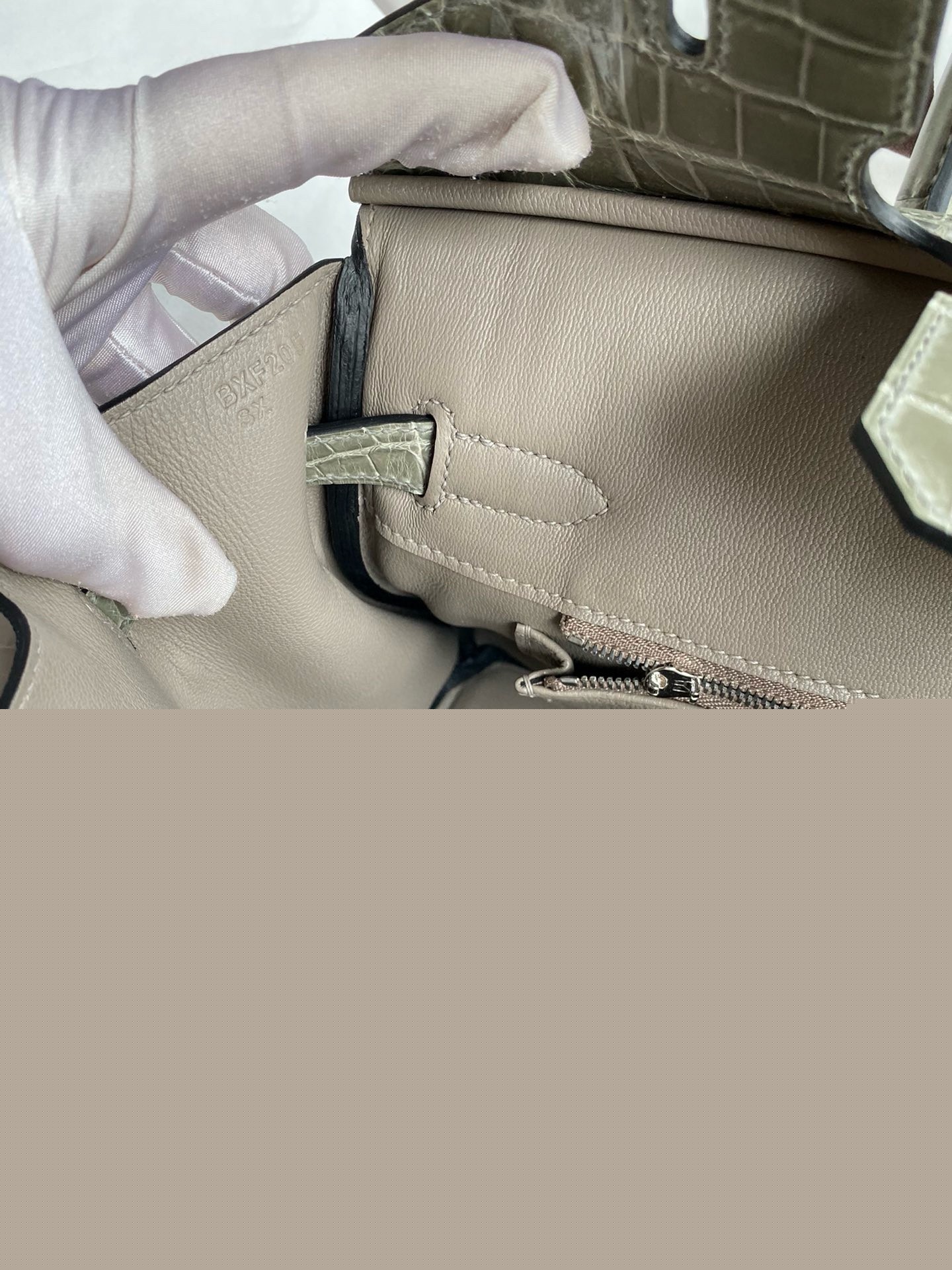 H**mes touch birkin 30 bag in gris asphalt clemence and shiny niloticus crocodile skin