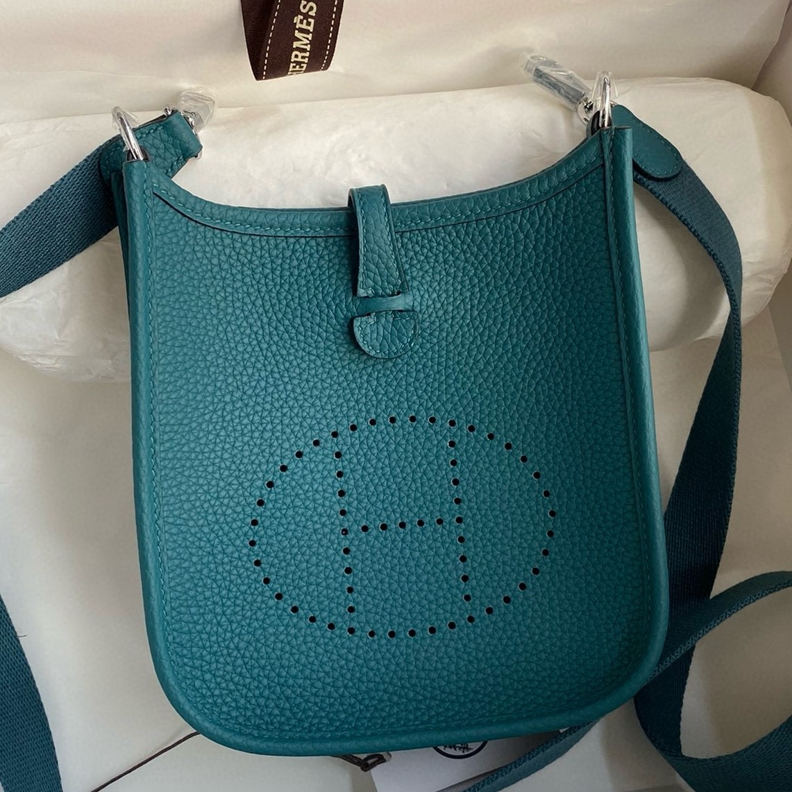 H**mes evelyne mini handmade bag in colvert clemence leather