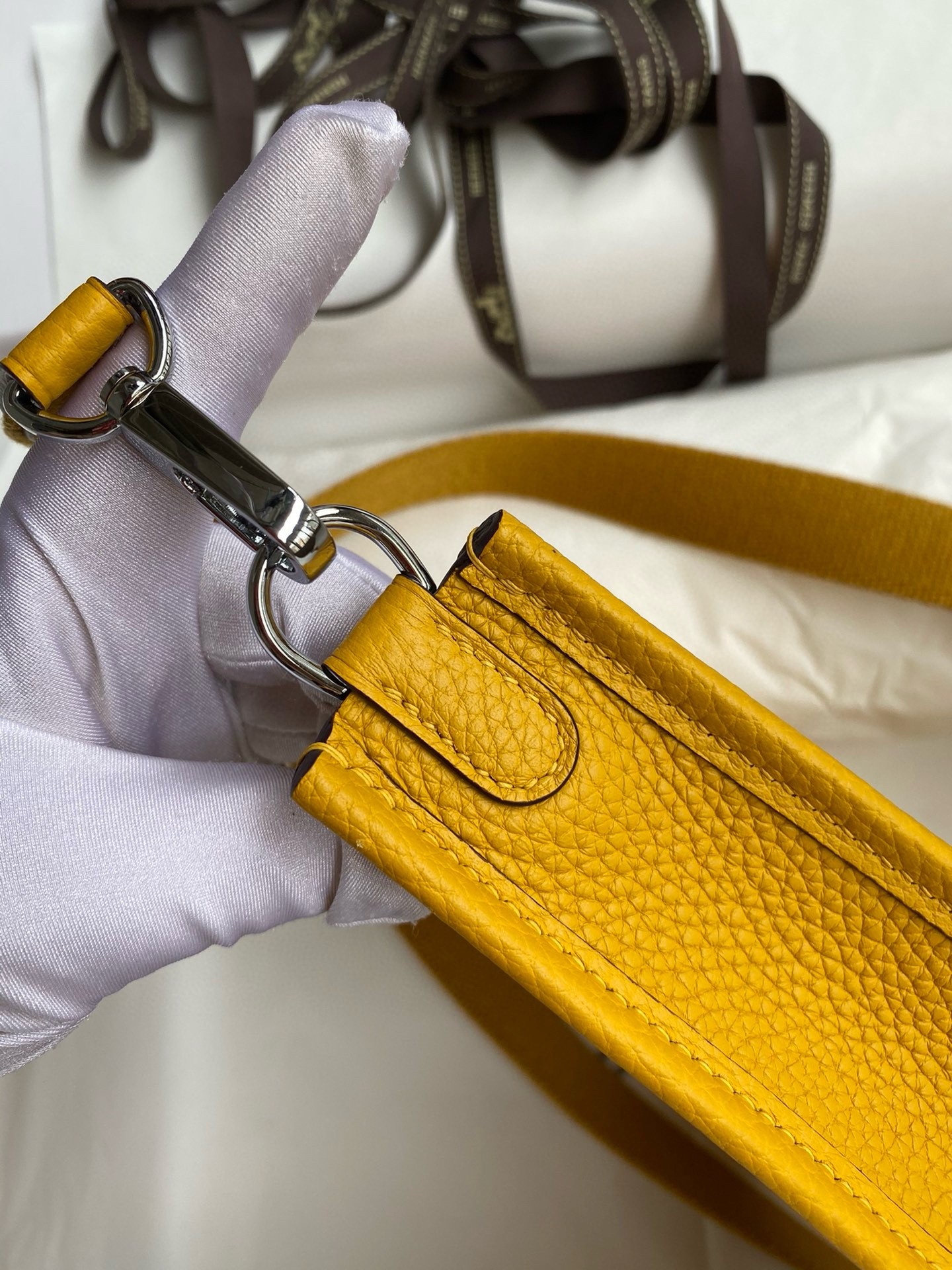 H**mes evelyne mini handmade bag in jaune clemence leather