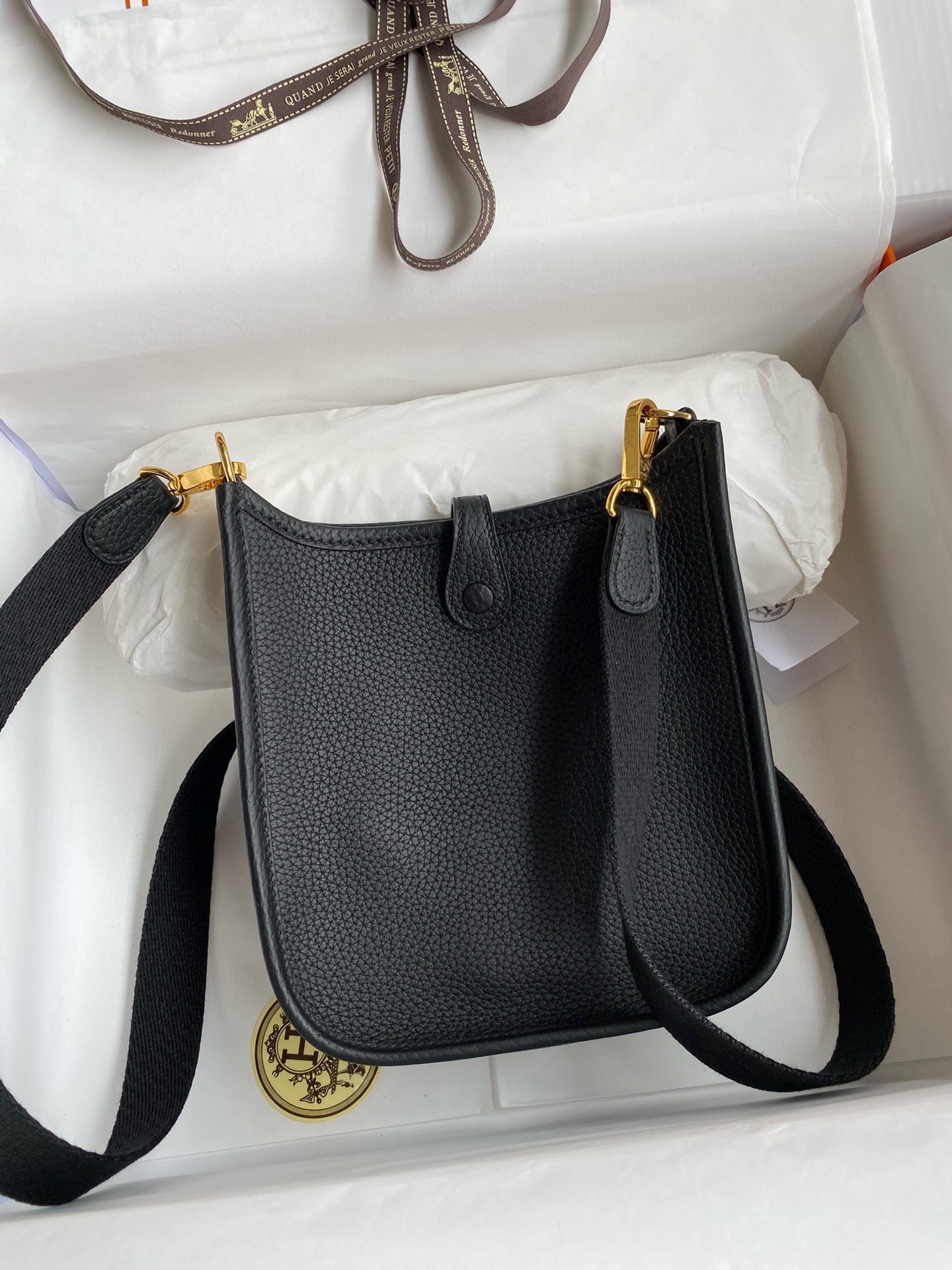 H**mes evelyne mini handmade bag in black clemence leather