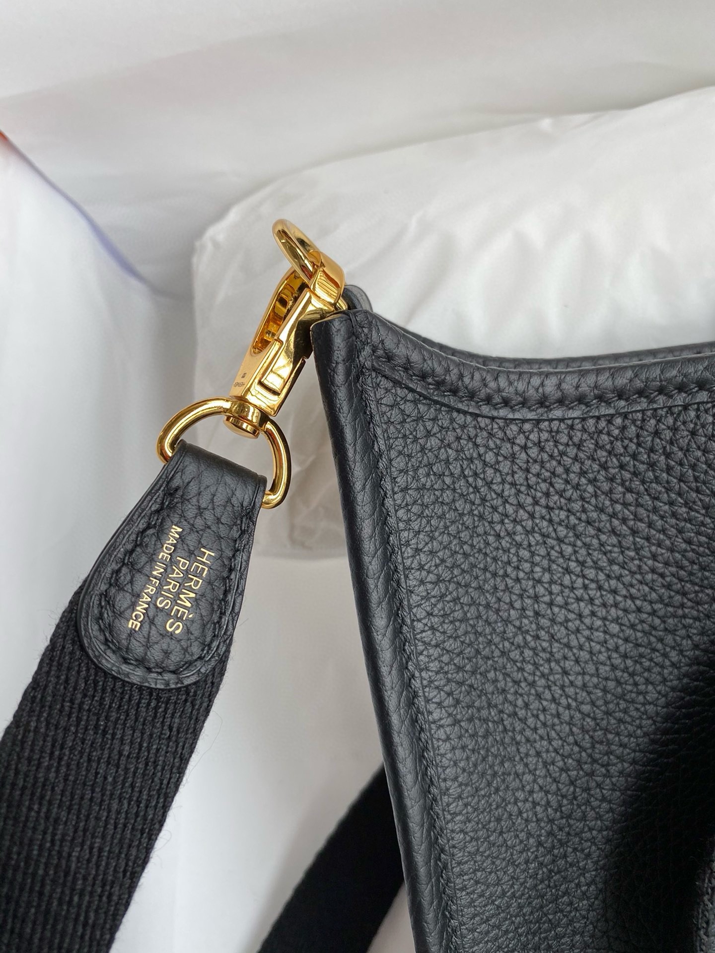 H**mes evelyne mini handmade bag in black clemence leather