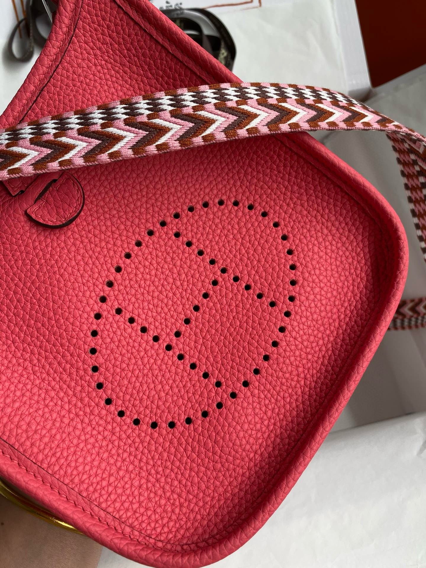 H**mes evelyne mini handmade bag in rose lipstick clemence leather