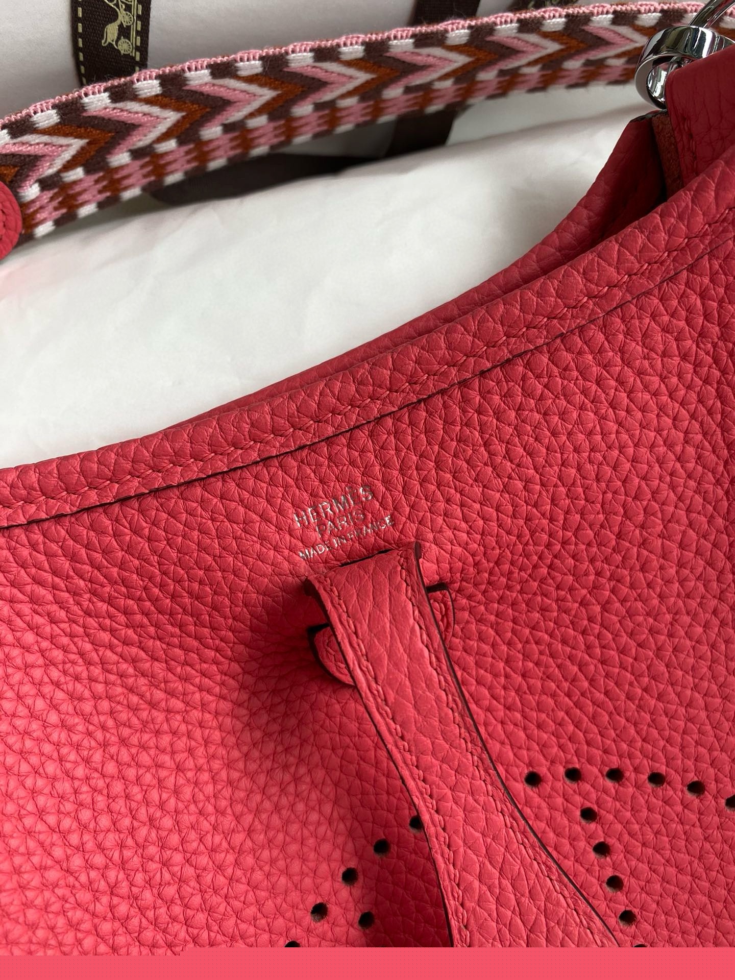 H**mes evelyne mini handmade bag in rose lipstick clemence leather