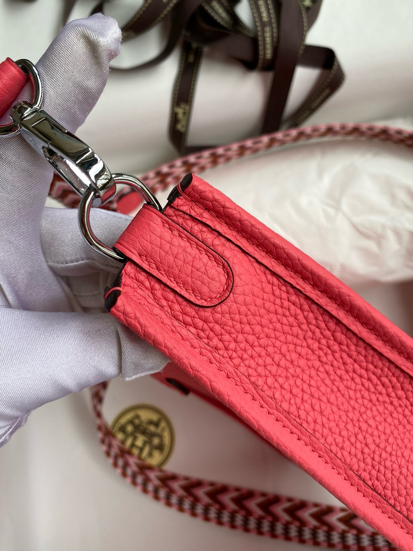 H**mes evelyne mini handmade bag in rose lipstick clemence leather