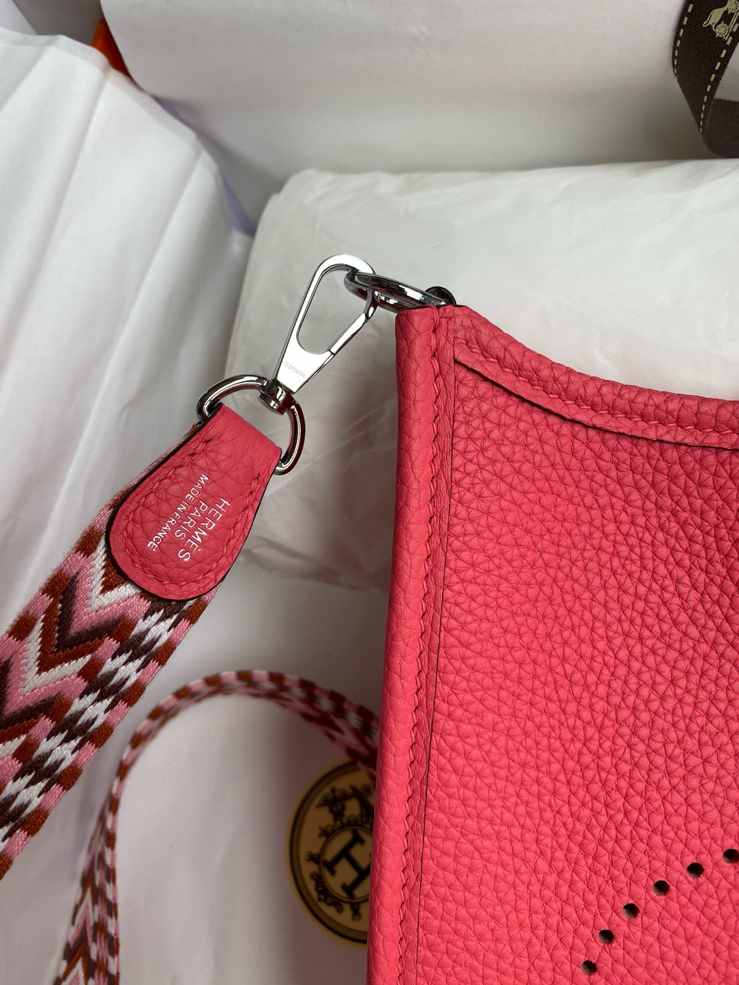 H**mes evelyne mini handmade bag in rose lipstick clemence leather