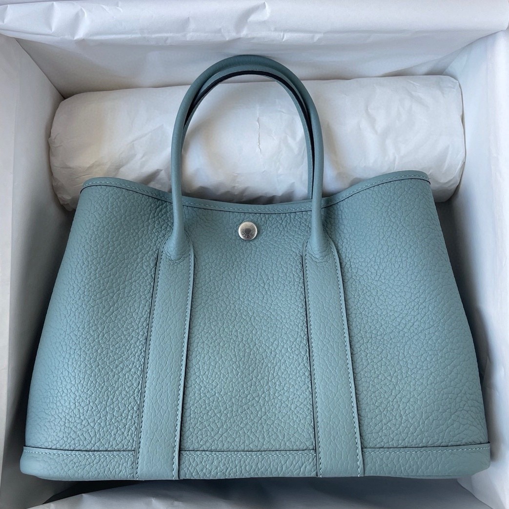 H**mes garden party 30 handmade bag in ciel negonda leather