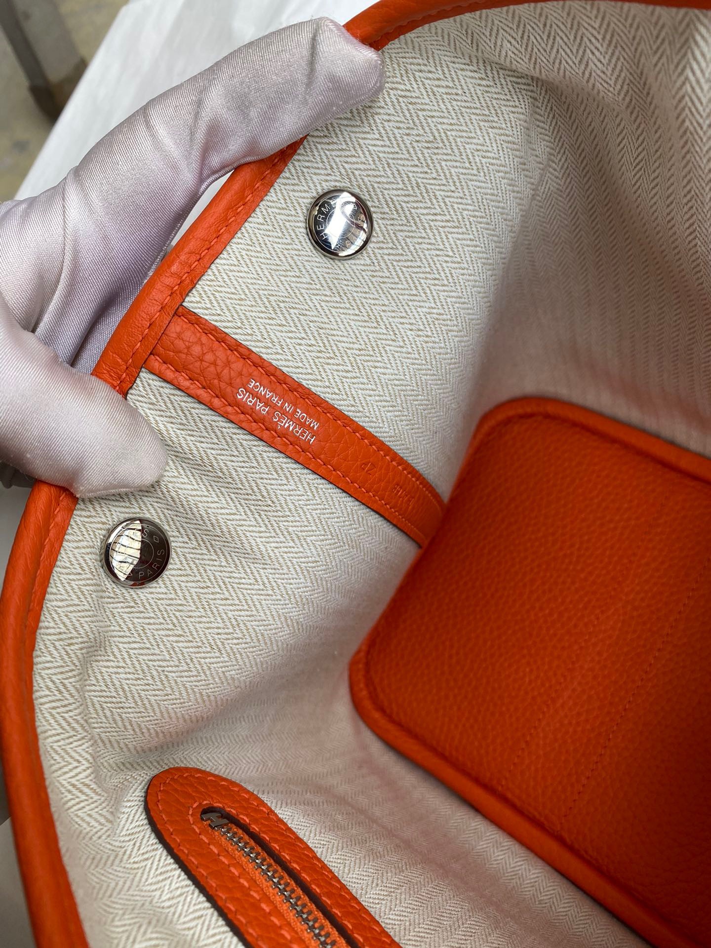 H**mes garden party 30 handmade bag in toile and orange leather