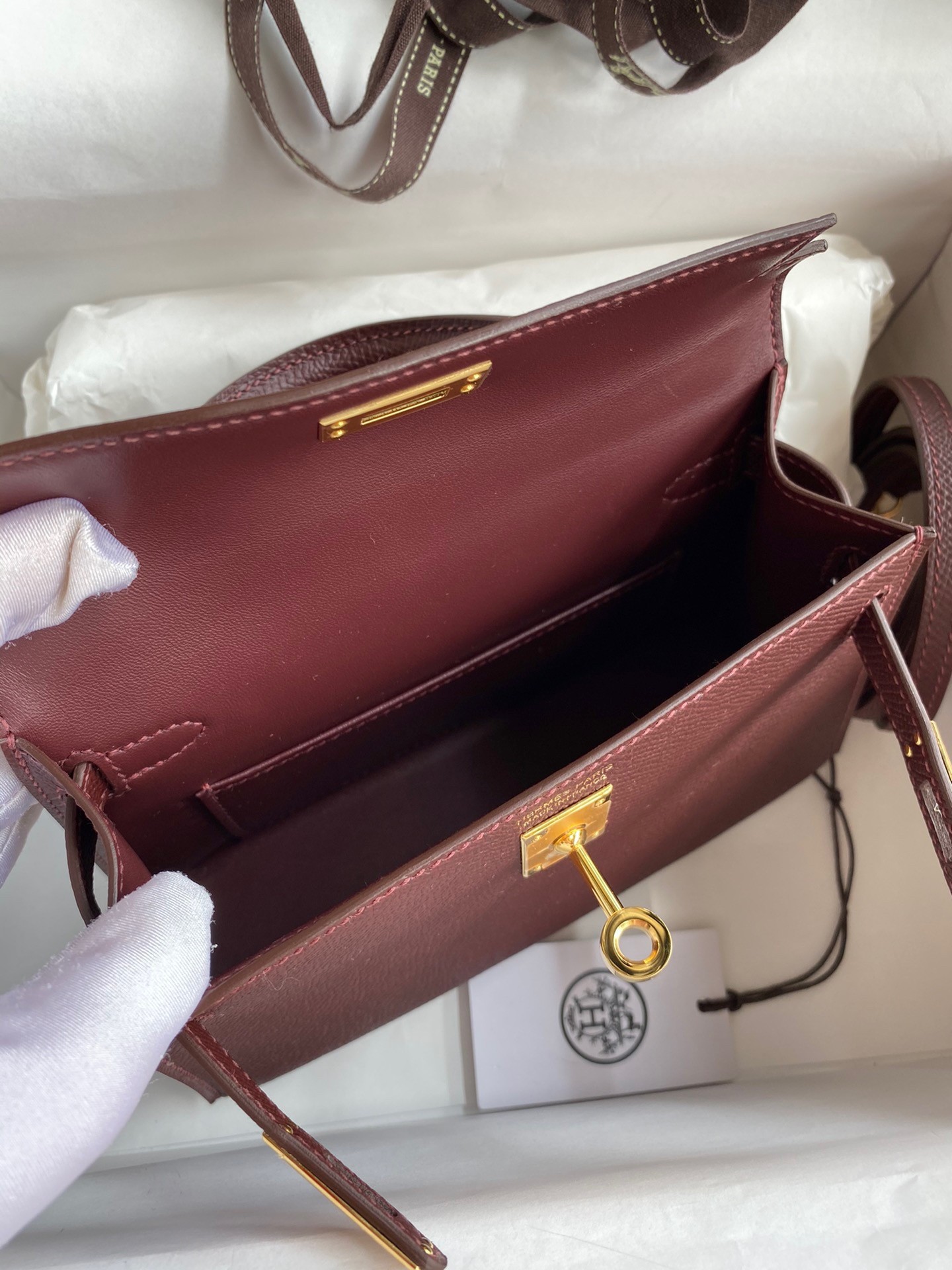 H**mes kelly mini ii sellier handmade bag in bordeaux epsom calfskin