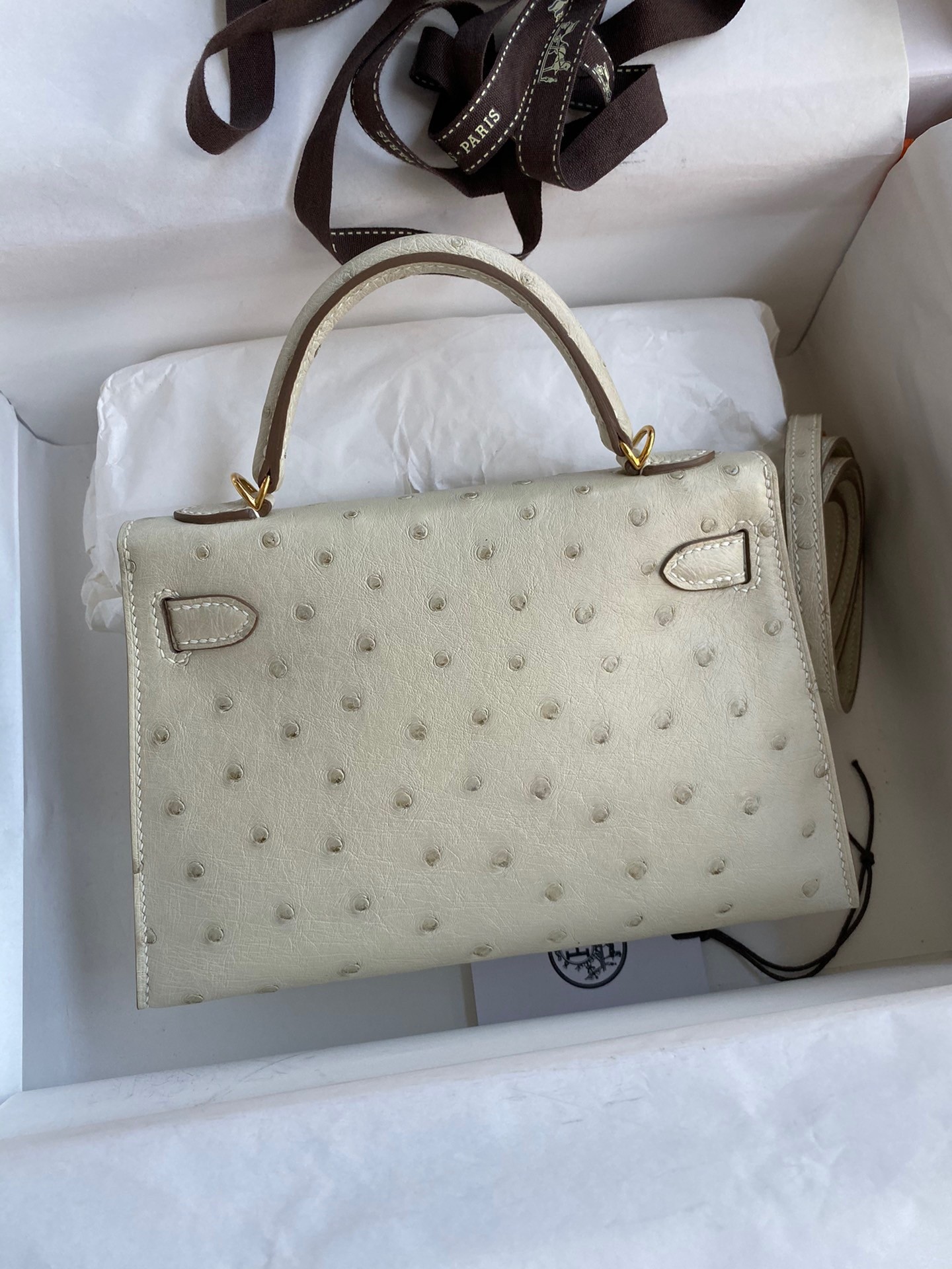 H**mes kelly mini ii sellier handmade bag in beton ostrich leather
