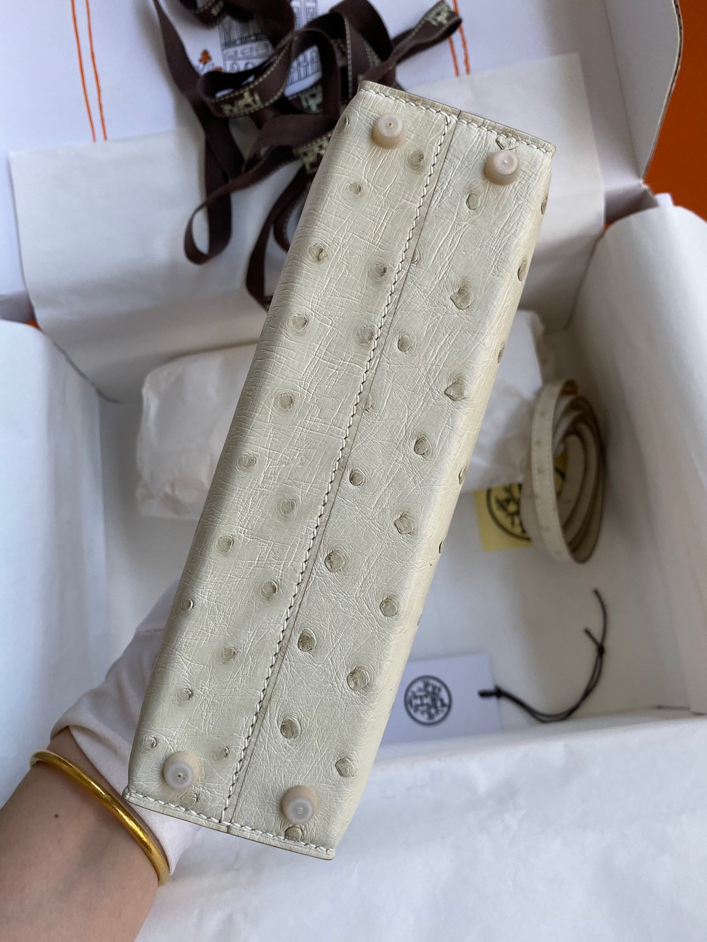 H**mes kelly mini ii sellier handmade bag in beton ostrich leather