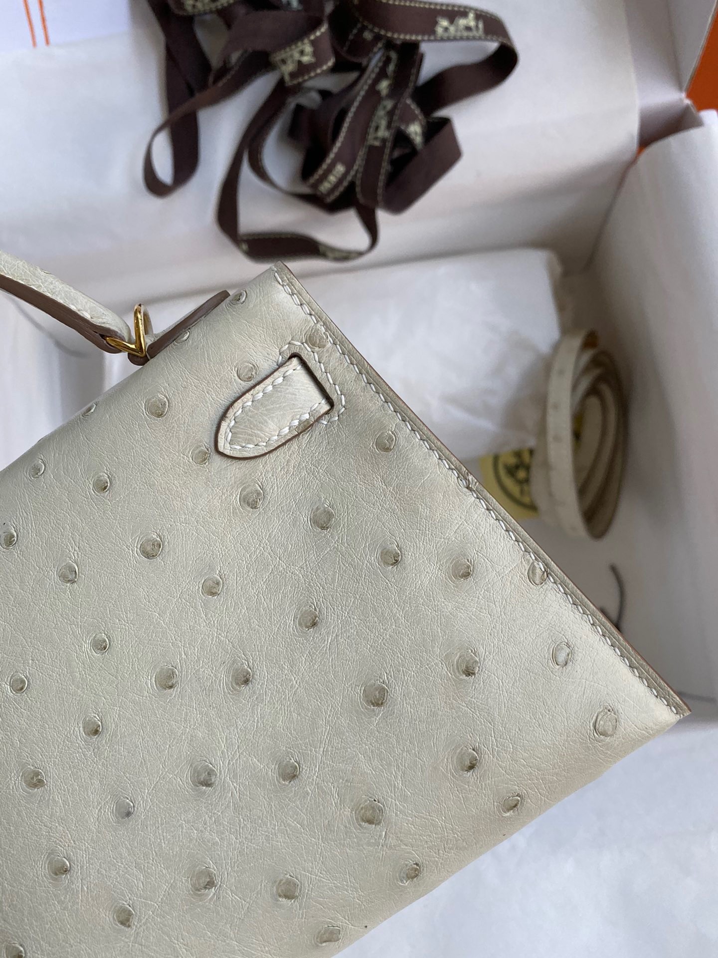 H**mes kelly mini ii sellier handmade bag in beton ostrich leather