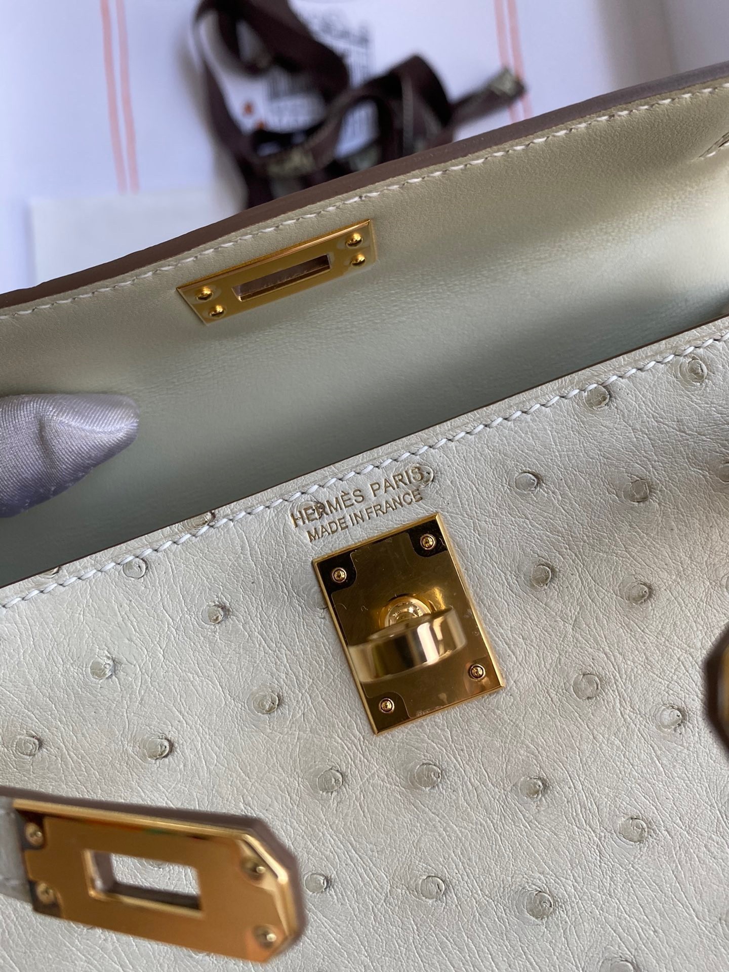 H**mes kelly mini ii sellier handmade bag in beton ostrich leather